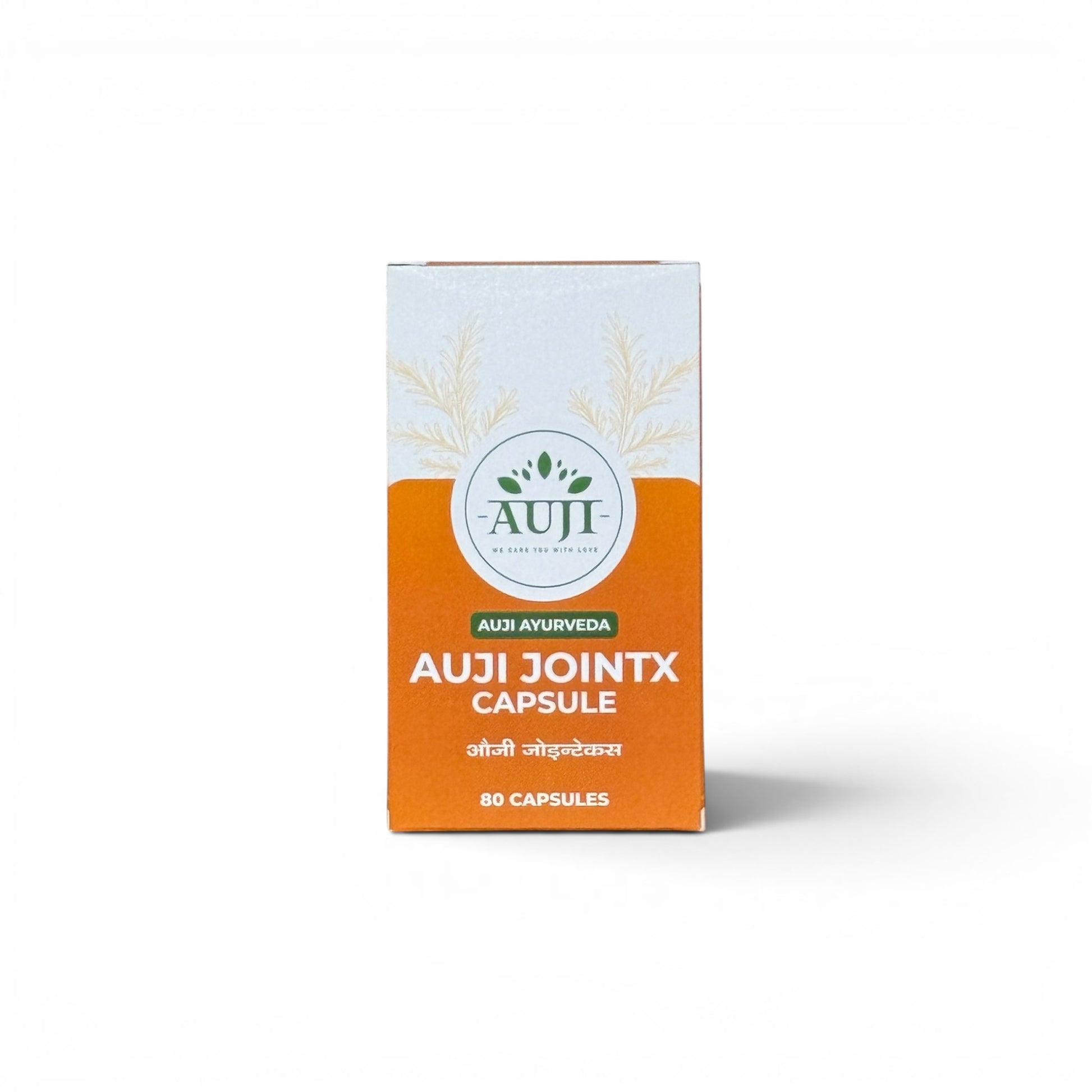 AUJI JointX Capsule packaging box containing 80 capsules – Premium Ayurvedic joint support supplement for flexibility, mobility and everyday comfort.