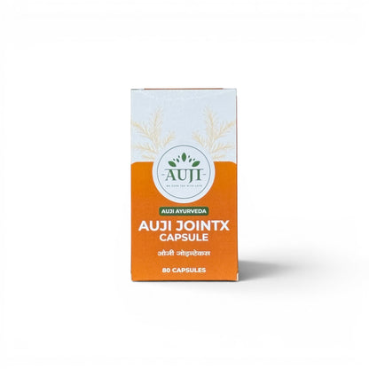 AUJI JointX Capsule packaging box containing 80 capsules – Premium Ayurvedic joint support supplement for flexibility, mobility and everyday comfort.