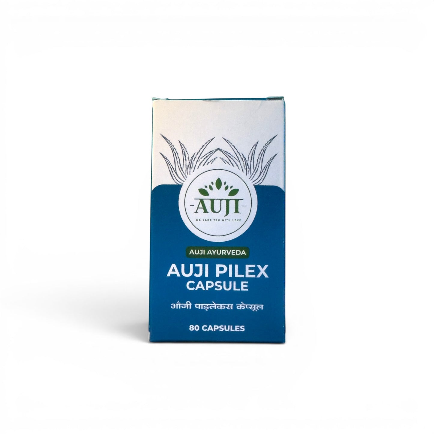 AUJI Pilex Capsule bottle containing 80 capsules – Ayurvedic herbal supplement for digestive wellness and piles care.